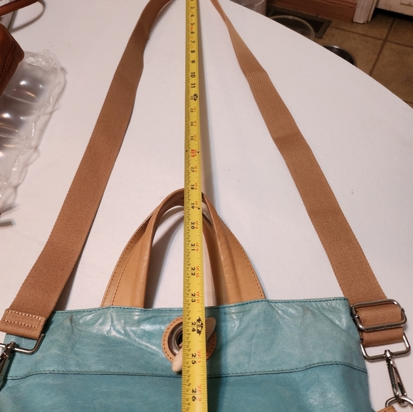 Maurizio Taiuti Blue and Tan Tote Bag with Leather Accents, Replacement Strap - Picture 12 of 16
